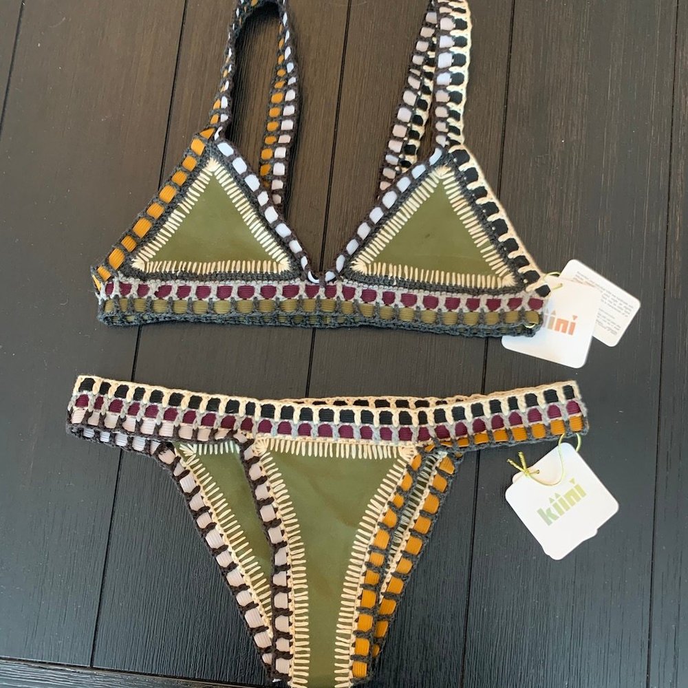 NWT KIINI Bikini Top + Bottom (S) Wren Olive Green